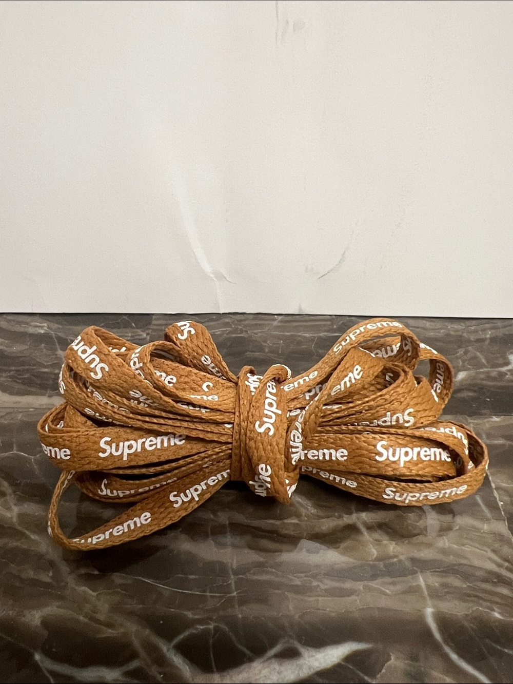 Supreme White-Logo Brown Shoelaces